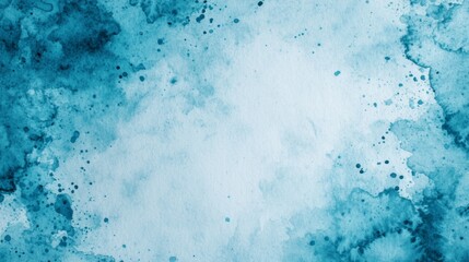 Blue watercolor backdrop featuring textured paint bleed, light center with dark borders, creating an abstract cloudy sky design, ideal for minimalist settings and ample free space.