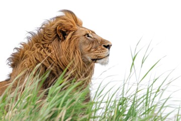 Close-up of a lion in a natural setting, great for wildlife or nature-themed designs