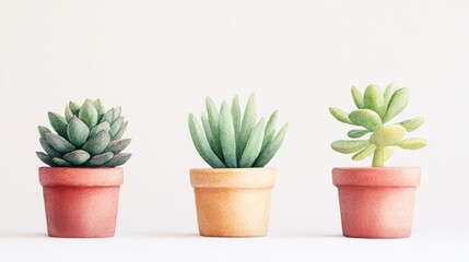 Vibrant Cacti in Pots, a watercolor artwork featuring a collection of succulents on a white background, ideal for stickers and greeting card designs.