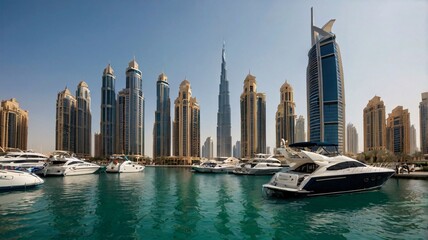 Fototapeta premium A view of high-rise buildings along the Dubai Marina