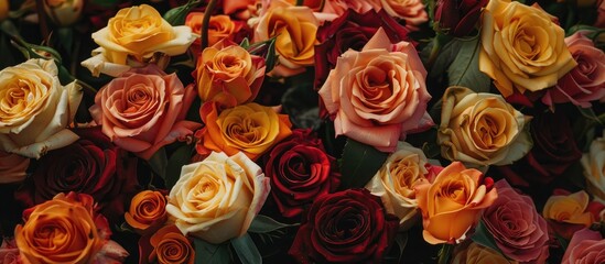 Floristics Natural Flowers Live Dutch Roses A Beautiful Bouquet Of Multi Colored Roses Full Frame Background High Quality Photo