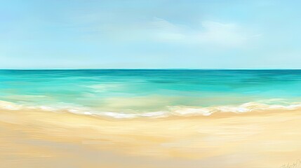 Obraz premium A serene beach scene with gentle waves and a clear blue sky.