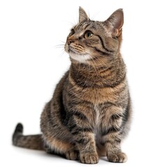 Fototapeta premium Small brown tabby kitten isolated on white background. Studio shot.