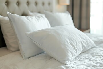 Obraz premium White pillow on bed decoration interior of bedroom