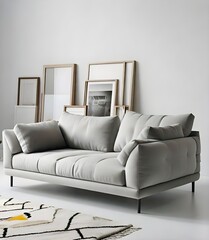 Modern Minimalist Living Room with Gray Sofa and Art Gallery Wall