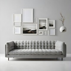 Modern Minimalist Living Room with Gray Sofa and Art Gallery Wall