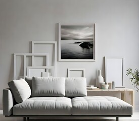 Modern Minimalist Living Room with Gray Sofa and Art Gallery Wall