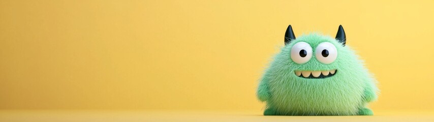 Whimsical Monster Design, a playful 3D character with quirky features, set against a minimalist backdrop that emphasizes its charming, eccentric personality in an uncluttered space.