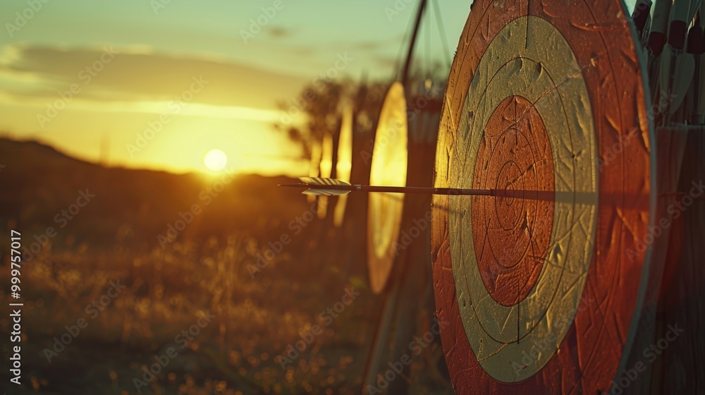 Poster close-up shot of a target with an arrow inserted