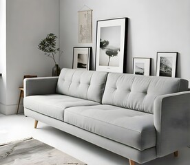 Modern Minimalist Living Room with Gray Sofa and Art Gallery Wall