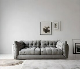 Sleek Modern Living Room with Gray Sofa and Art Gallery Wall Decor