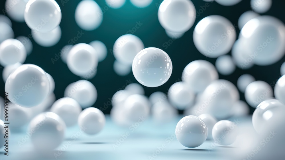 Poster floating spheres in 3d empty space rendering