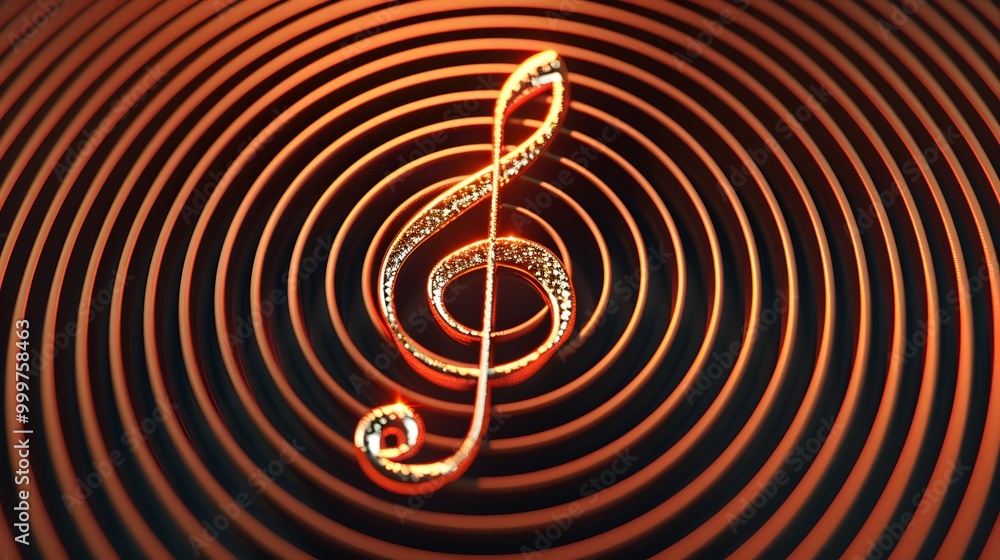Poster a glowing treble clef symbol radiates from concentric circles, merging music and visual art in a vib
