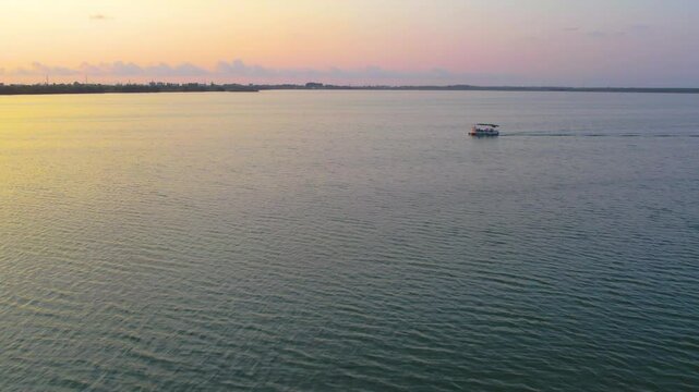 Kolkheti National Park. Paliastome, Tour boats stand by pier on Paliastomi lake in summer outdoors. Sightseeing attraction in Georgia 4K video
