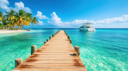 Fototapeta premium Wooden Dock Leads to Tropical Paradise
