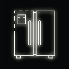 White neon refrigerator shining in the dark background