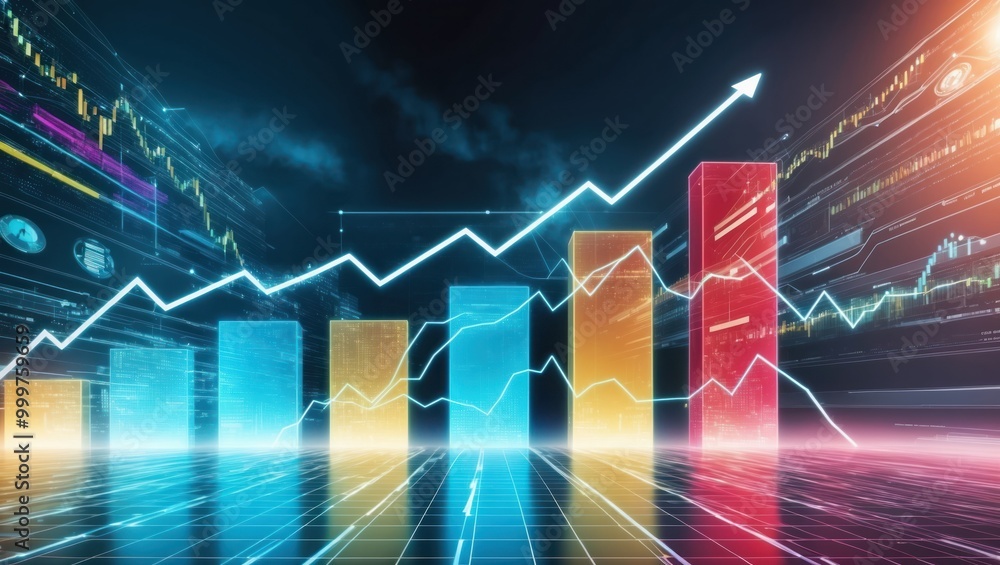 Aufkleber dynamic representation of financial growth with colorful graphs and upward trends illustrating succe