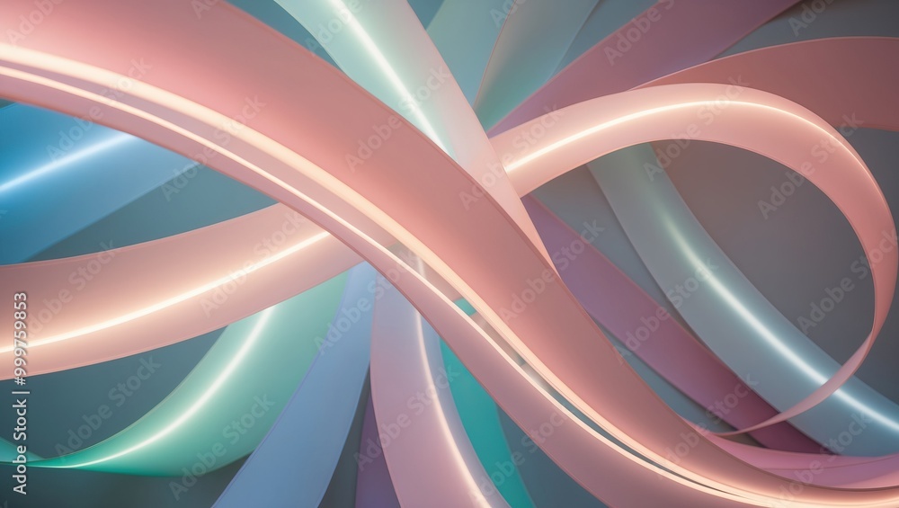 Poster abstract swirling ribbons with soft gradients and illuminated edges create a dynamic, modern atmosph