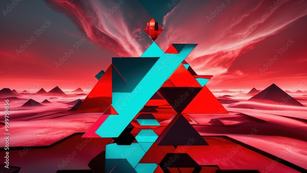 Poster futuristic abstract design featuring colorful geometric shapes creating a striking visual impact in 