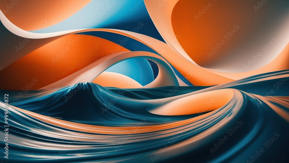 Poster vibrant abstract waves in blue and orange create a dynamic and fluid visual experience, perfect for 