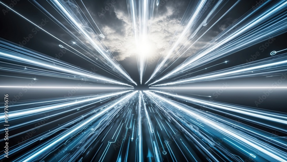 Aufkleber futuristic light beams radiate outward, creating a dynamic perspective that emphasizes speed and tec