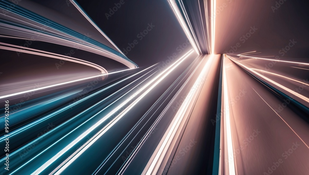 Poster abstract depiction of light trails creating a sense of motion and energy captures futuristic element