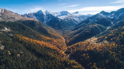 Aerial View of Mountains in Autumn