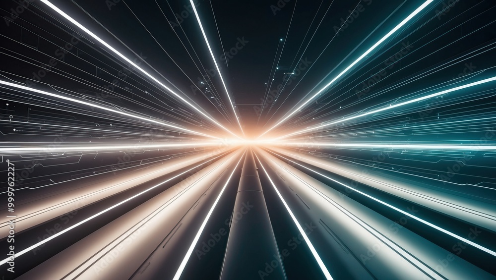 Poster futuristic beams of light in dynamic motion create an abstract, vibrant atmosphere reminiscent of di