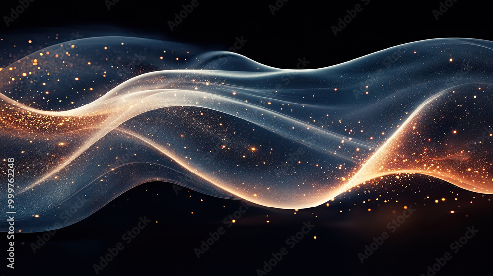 Poster gentle waves of shimmering light flow through the darkness, creating a stunning visual effect that c