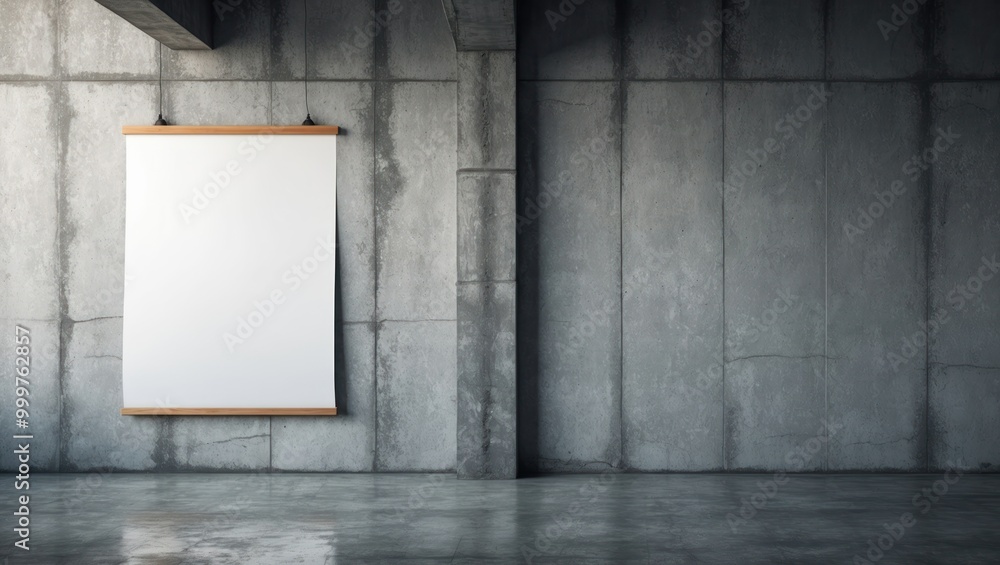 Poster empty concrete wall with blank canvas for displaying artwork, ideal for galleries or modern indoor s