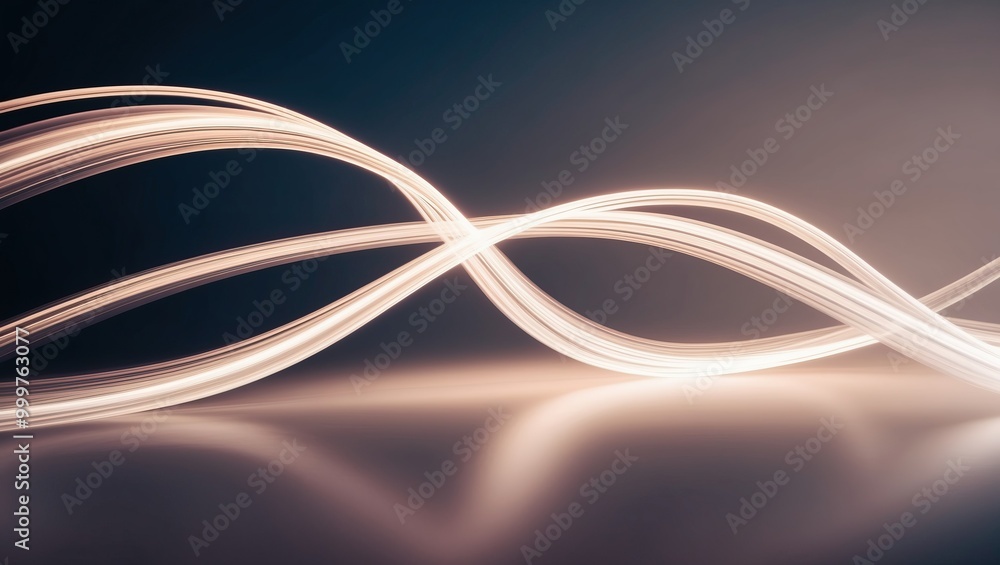 Poster abstract light wave design illustrates dynamic motion with smooth curves and bright illumination, pe