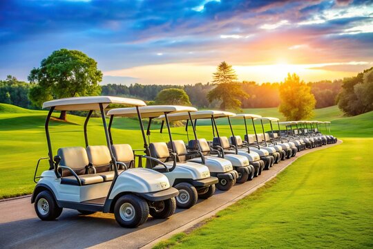 Golf carts on the course ready to serve golfers