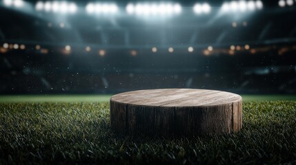 Empty modern podium design in a well-lit sport stadium perfect for creating impactful product placement and advertising backdrops ideal for promotional materials