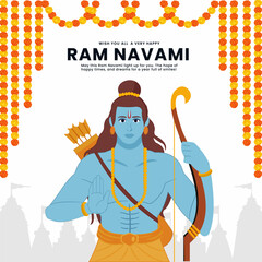 lord rama with bow arrow for shree ram navami festival with garland toran decoration