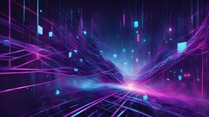 Obraz premium Abstract digital background with glowing lines and shapes.