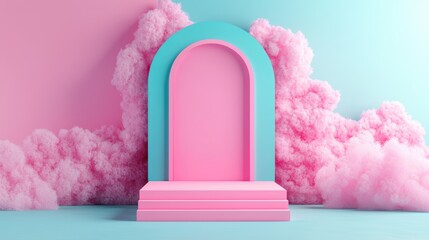 Elegant stage design template featuring a minimalist podium perfect for showcasing beauty products and creating impactful marketing visuals in a contemporary environment