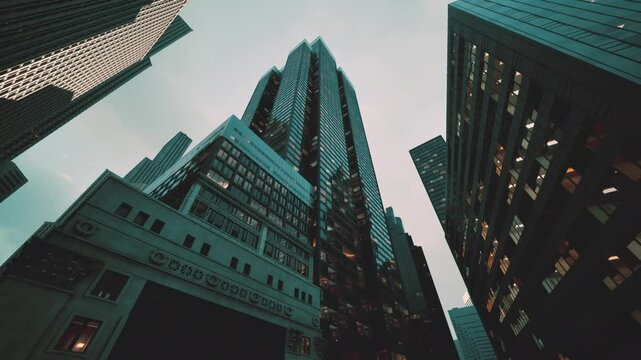 Capturing the grandeur of towering skyscrapers, this image reveals the magnificence of city life from the perspective of onlookers.