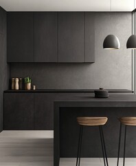 modern kitchen interior, black kitchen