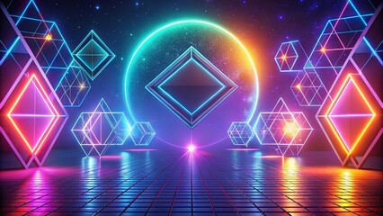 Fototapeta premium Gradient retro abstract background with glowing geometric shapes from low angle view
