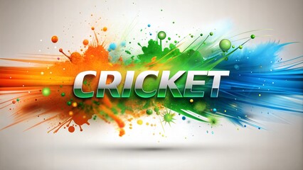 Cricket text with colorful paint splash on white background