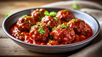  Delicious meatballs simmering in rich tomato sauce