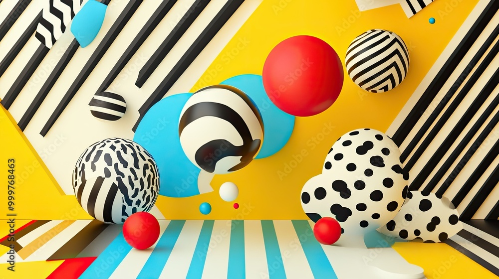 Aufkleber a vibrant abstract composition featuring colorful spheres and dynamic patterns.