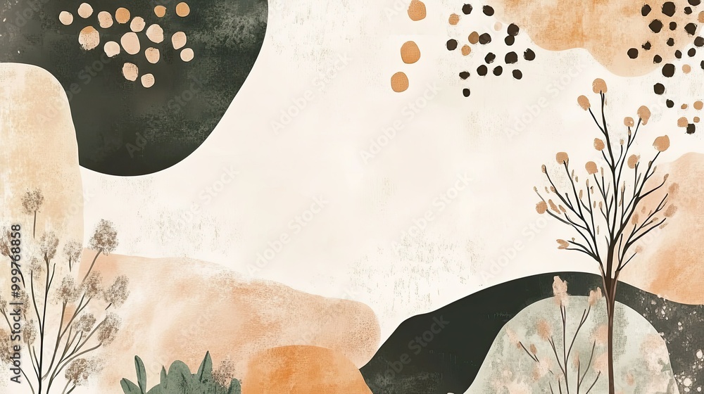 Aufkleber a serene abstract design featuring soft shapes and botanical elements in earthy tones.