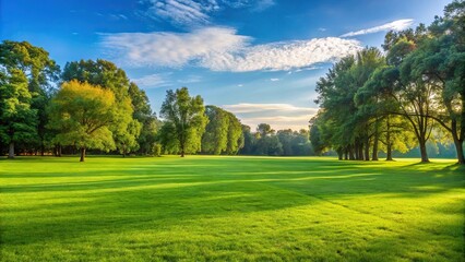 Naklejka premium Grassy field with trees in the background