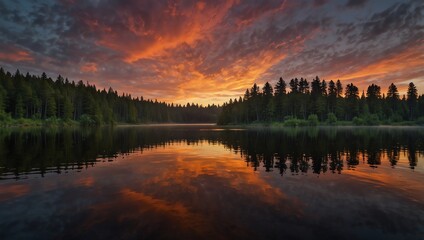 Fototapeta premium sunset over the lake
