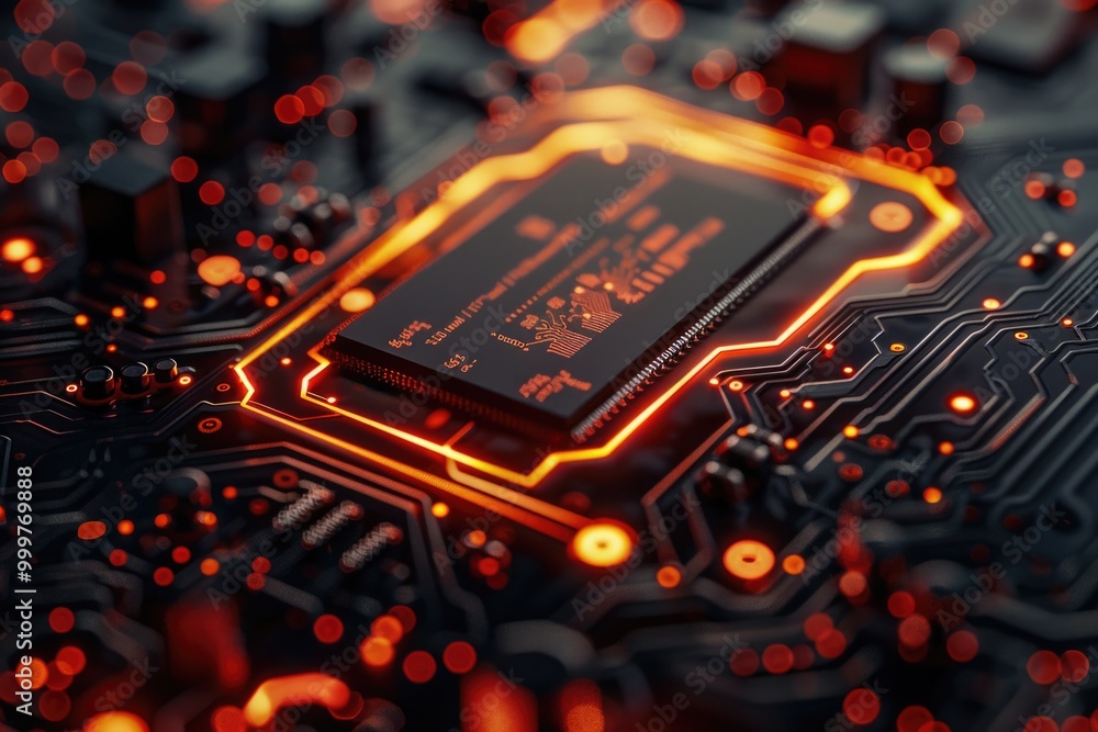 Poster a high-resolution image of a computer chip on a circuit board