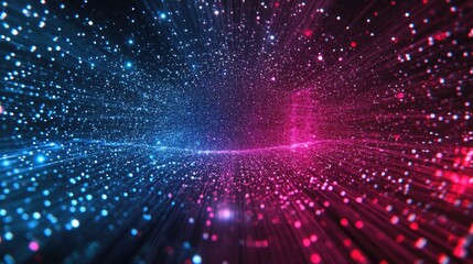 Naklejka premium A vibrant digital abstract background with glowing particles in blue and pink hues.