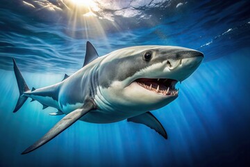 Great White Shark Carcharodon carcharias in an attack Extreme Close-Up