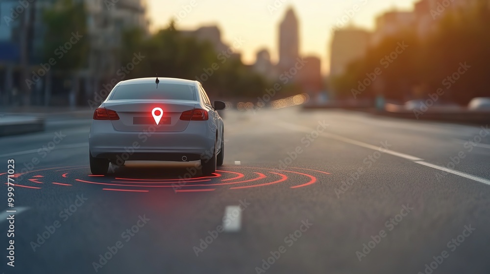 Aufkleber gps tracking pulsing signal. a vehicle transmitting gps signal. searching car location