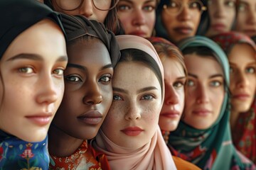 Obraz premium A group of women standing side by side, united in their camaraderie
